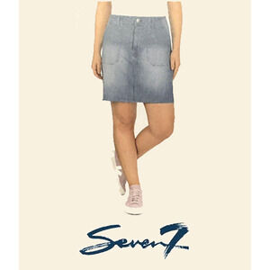 Seven7 for all Mankind Denim Jean Skirt Utility Railroad Striped Frayed 14